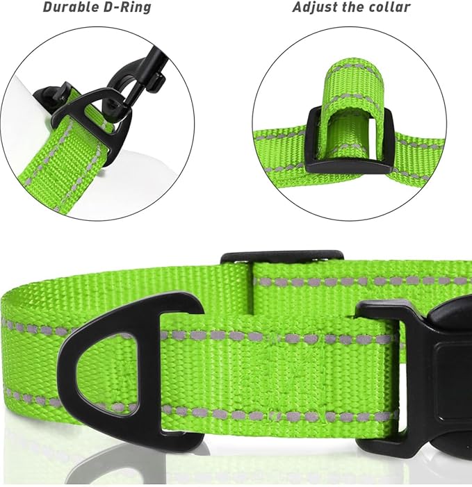 TagME Small Dog Collars, Adjustable Reflective Nylon Pet Collar with Quick Release Buckle for Small Dogs, Green, 5/8" Width