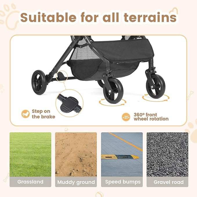 Wdyvko 3 in 1 Dog Stroller, Upgraded Frame, Up to 44lbs Pet Stroller with Dog Poop Bags & Dispenser, Zipperless Entry, Storage Basket & Pouch for Small Dogs Cats (Dark Grey)