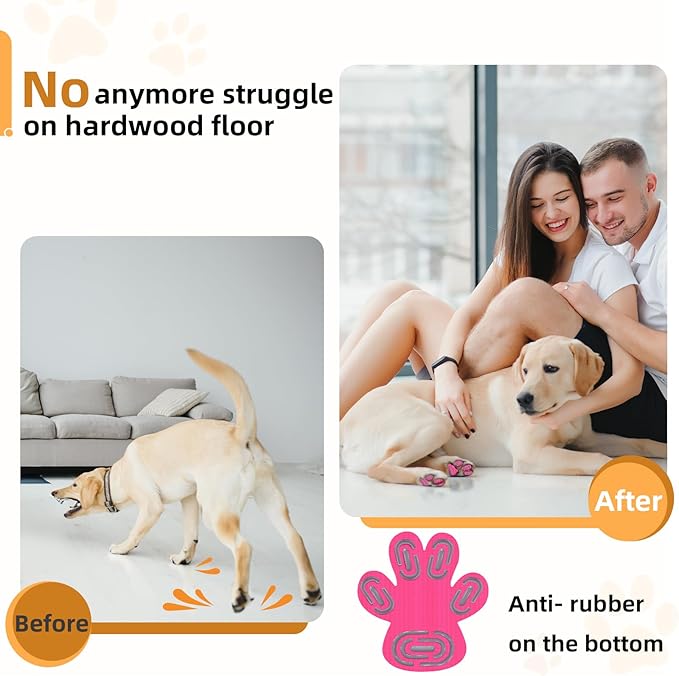Non-Slip Dog Paw Protector Pads for Senior Dogs, Dog Paw Adhesive Pads on Hardwood Floor,Pets Essentials with Strong Traction,Pink,12 Sets 48 pc S