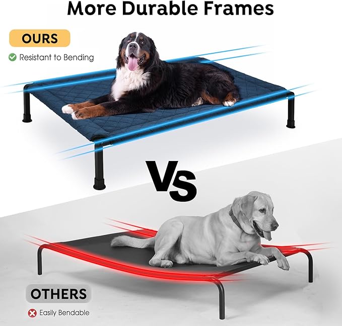 Veehoo Soft Plush Elevated Dog Bed, Raised Pet Cot with Heavy Duty Frame, Non-Slip Silicon Feet, Washable & Breathable Pet Cot for Indoor or Outdoor Use, 41" x 27", Navy Blue, CWC2432A