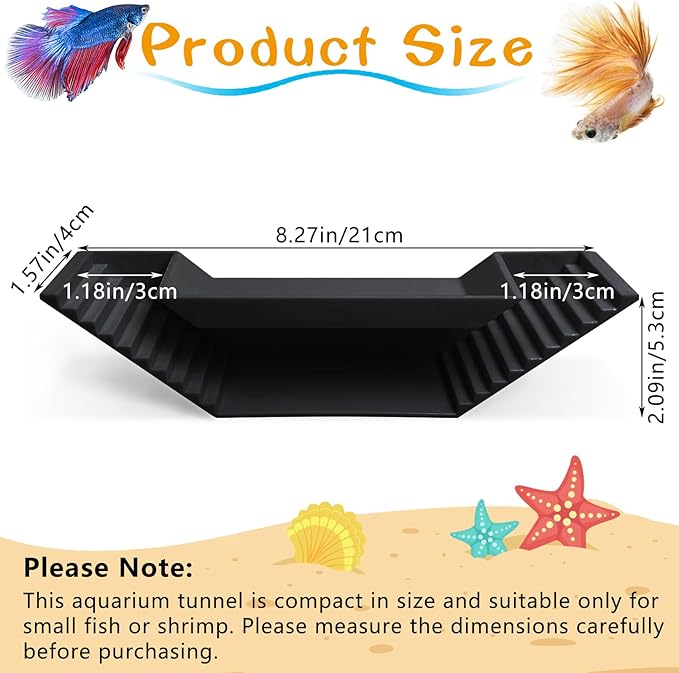 Aquarium Underground Tunnel Small Fish Cave Hideout with 2 Entrances Under Gravel Viewing Shrimp Tunnel Plastic Fish Tank Decoration (Black)