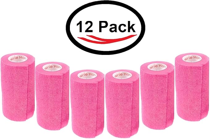 3 Inch Vet Wrap Tape Bulk (Neon Pink) (Pack of 12) Self Adhesive Adherent Adhering Flex Bandage Grip Roll for Dog Cat Pet Horse