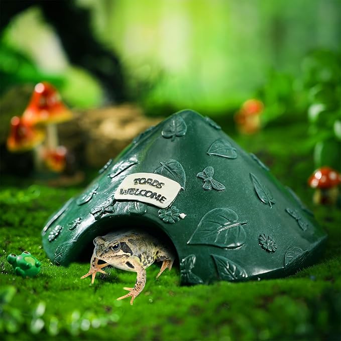 Toad House for Outside Garden, Frog House 8 x 8 x 3.9 Inch Reptile Hide Cave for Toad Frog Turtle Lizard Aquarium Fish(Green)