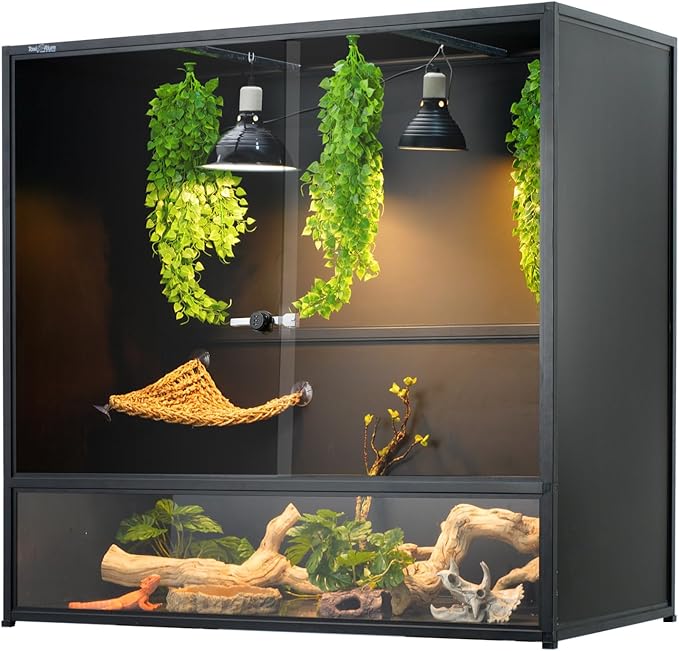 230 Gallon Bearded Dragon Tank, 48"x24"x46" Reptile Terrarium with Mesh Top Cover and PVC Side Panels, Front Sliding Glass Door with Combination Lock, Tall Enclosure for Ball Python, Snake, Lizard