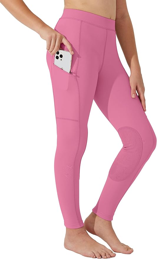 Willit Girls Horse Riding Pants Tights Kids Equestrian Breeches Knee-Patch Youth Schooling Tights Zipper Pockets