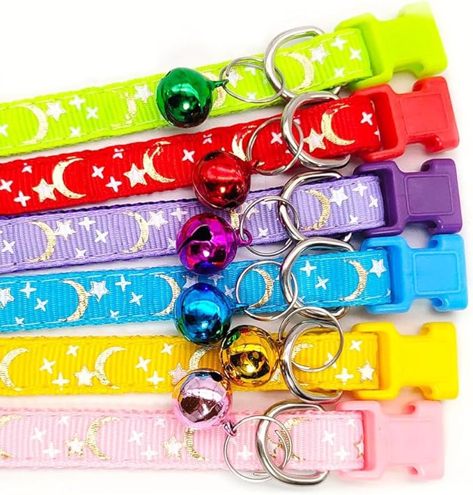 Reflective Cat Collars Breakaway with Bell Moons Stars 2 Pack Girl Boy Pet Kitten Collar Adjustable 7.5-12.5 Inch (Green)