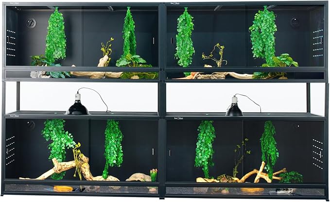 Reptile Enclosure 4 Packs, 48"x24"x24" Stackable Space Efficient Reptile Tank for Bearded Dragon and Ball Python, Expandable Snake Terrarium with Front Opening Tempered Glass Door