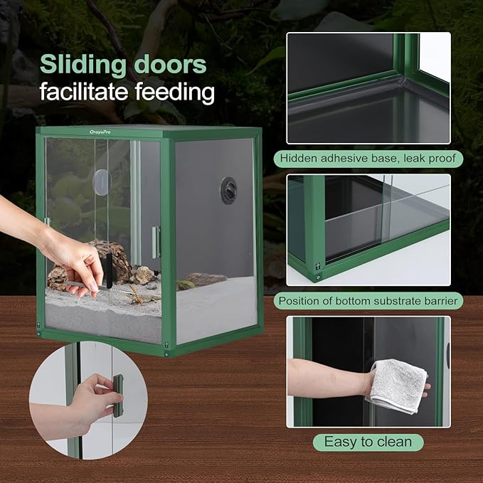 30 Gallon Reptile Terrarium, 18x18x24 inch PVC Reptile Tank, Lightweight Arboreal Enclosure for Gecko Snake Frog Chameleon Lizard, Sliding Door, Top Screen Ventilation