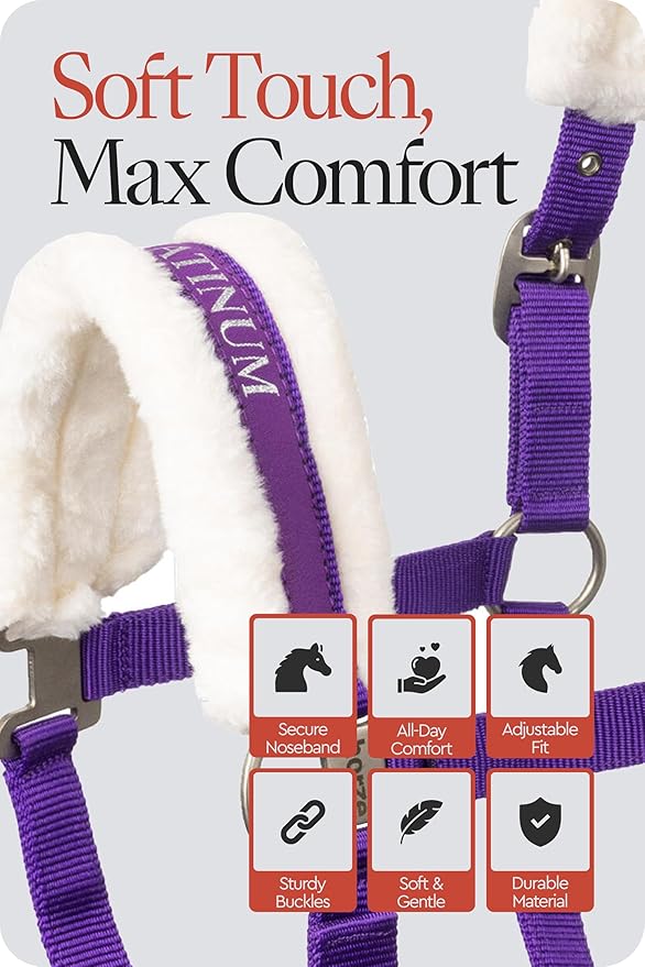 HORZE Howard Soft Fleece Padded Adjustable Polyester Horse Halter - Purple - Pony