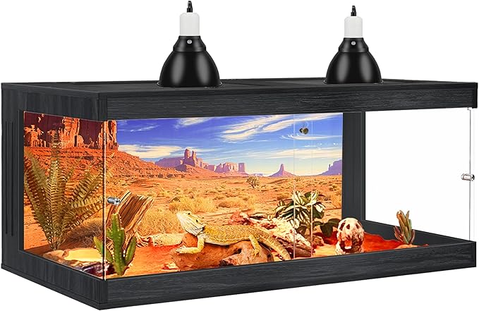 Royxen Bearded Dragon Tank, Tempered Glass Reptile Terrarium with Metal Mesh Top, 3-Side Clear Anti-Scratch Glass Lizard Tank for Reptile Habitat (Black, 82 Gallons,48" Length)