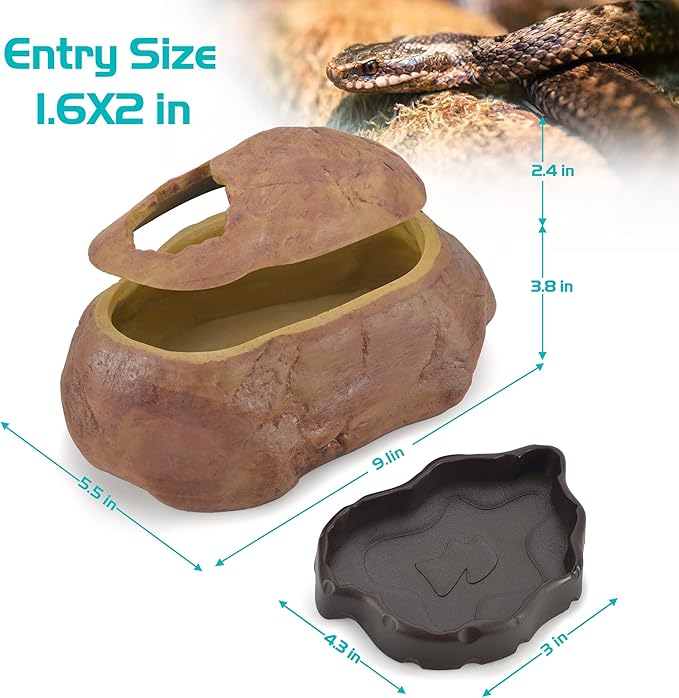 Antidious Snake Hide Cave for Gecko Shedding, Rock Look Hideout, Reptiles Egg-Laying Shelters, Suitable for Snakes Such as Corn Snake or Gecko, M Size