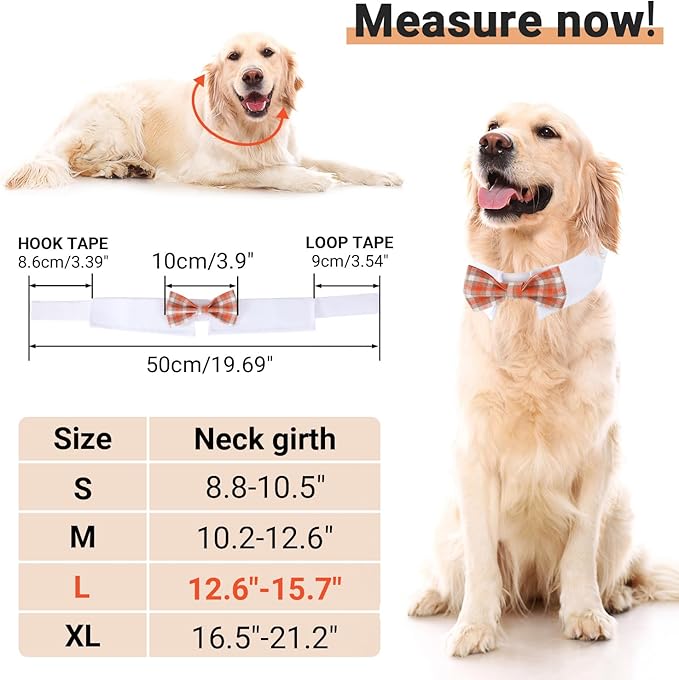 Segarty Dog Bow Tie, Adjustable Orange Plaid Bowtie Collar for Neck Girth 12.6-15.7in, Large Dog Tie Tuxedo Comfortable Cotton Boy Pets Grooming Accessories for Formal Wedding Holiday Birthday Party
