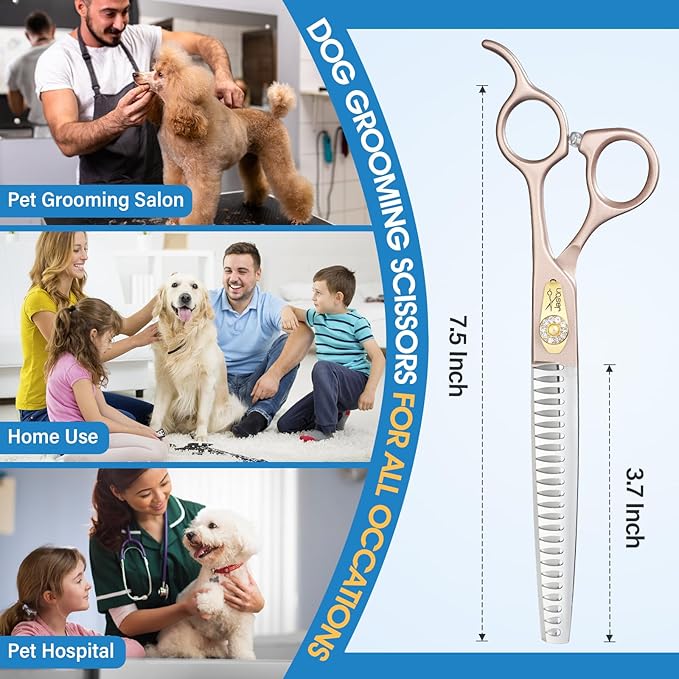 JASON 7.5" Dog Grooming Scissors - Professional Chunker Thinning Shear with with 24 Fishbone Teeth Japanese 440C Stainless Steel Hair Scissor with Diamond Screw for Dogs, Cats and Other Pets Christmas