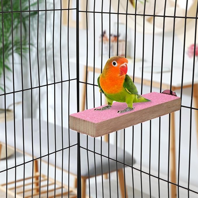Parrot Wooden Perch Platform Playground Macaw African Greys Budgies Parakeet Cockatiels Conure Macaw Finch Cage Shelf Toy Cage Accessories（Random Color） (A)