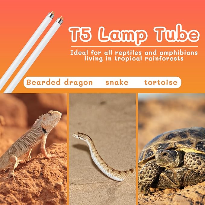 2PCS T5 UVB Reptile Light 8W 10.0,UVA UVB Light Bulb for Reptiles,Reptile UVB Lamp Tube for Bearded Dragon,12 Inchs