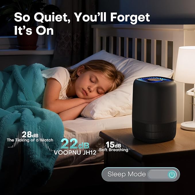 Air Purifiers for Office with H13 Quiet HEPA Filter Up to 1076 Ft² for Pet Family, Pollen, Smoke, Compact Air Cleaner with 3 Speeds, Timer, Aroma Quiet, 360°Intake, for Home Bedroom, Black