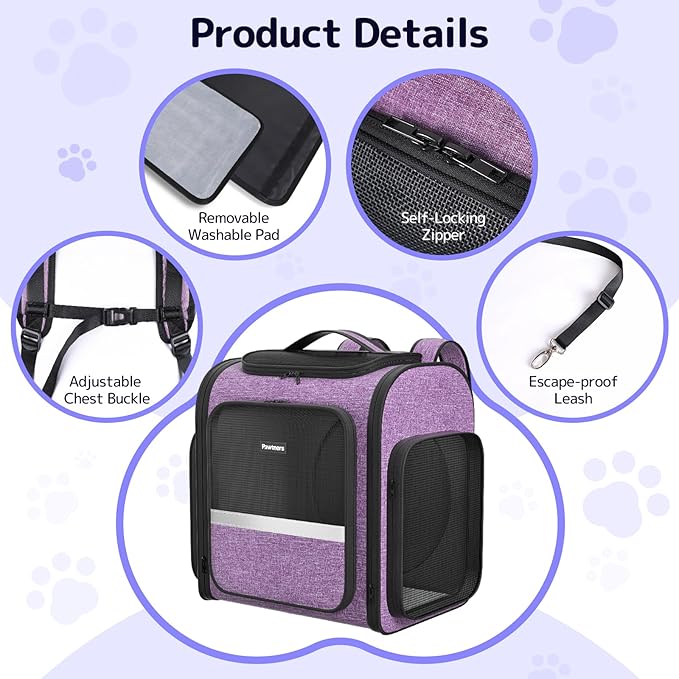 Pawtners Cat Backpack Carrier with Play Tunnel, Large Dog Backpack with Breathable Mesh, Expandable Pet Carrier Backpack for Small Medium Kitten Puppy Up to 18 Lbs, Suitable for Travel Hiking Camping
