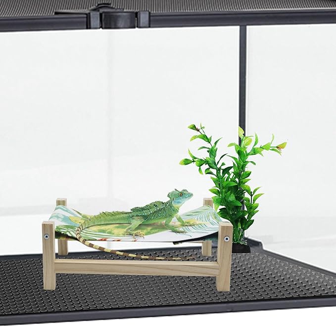 Bearded Dragon Bed, Wooden Reptile Sleeping Hammock, Bearded Dragon Tank Accessories, Habitat Accessories for Leopard Gecko Snake Lizard or Other Small Animal (Green 2, Small)