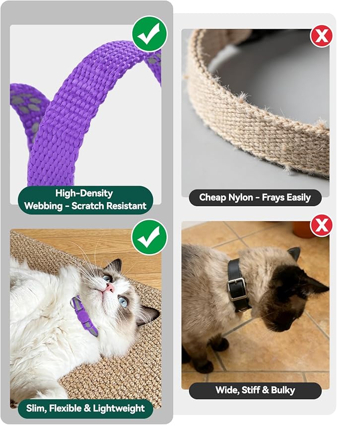Joytale AirTag Cat Collar 2 Pack with Breakaway Safety Buckle, Reflective Cats Collar with AirTag Holder, Adjustable 7.5-12.5 Inch, Anti-Fraying Lightweight for Girl Boy Kitten, Purple