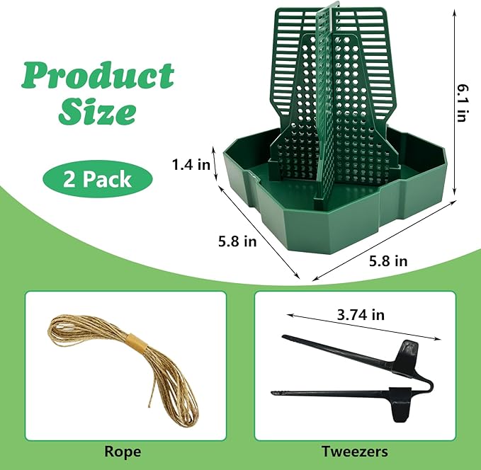 Chameleon Feeding Bowl Hanging Bearded Dragon Feeder Bug Bowls with Rope and Tweezers Mounted Insect Reptile Feeder Box for Lizard Gecko Frog (Green,Large)