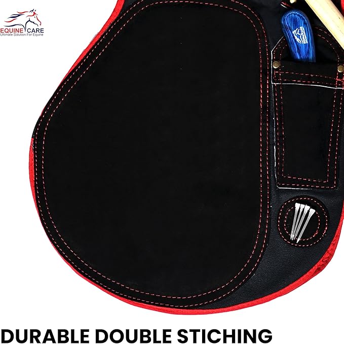 Equine Care Farrier Apron Chaps – 2mm Cowhide Suede Leather, 500 GSM Canvas, 23" Length, Adjustable Waist (28–52"), Ambidextrous Knife Pockets, Magnets & Loops – Horseshoeing & Hoof Trimming.