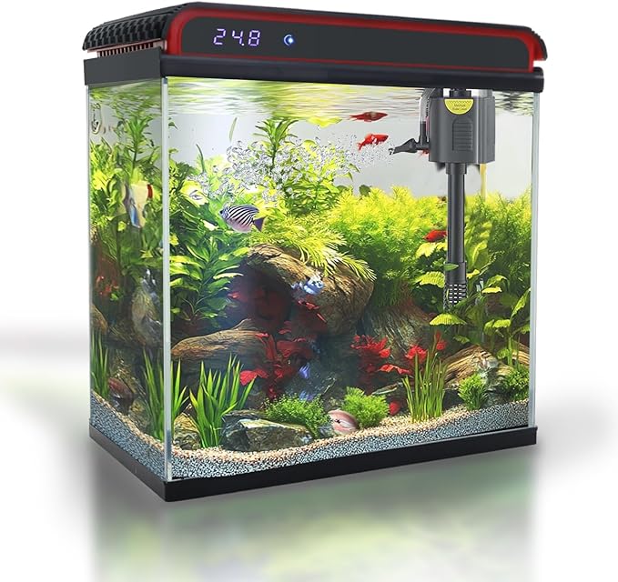 Glass 20 Gallon Fish Tank Aquarium - Smart Self-Cleaning Starter Kit with 3-Color LED Light, Ultra Quiet Pump & Filter, Temperature Monitoring for Betta Fish and Shrimp