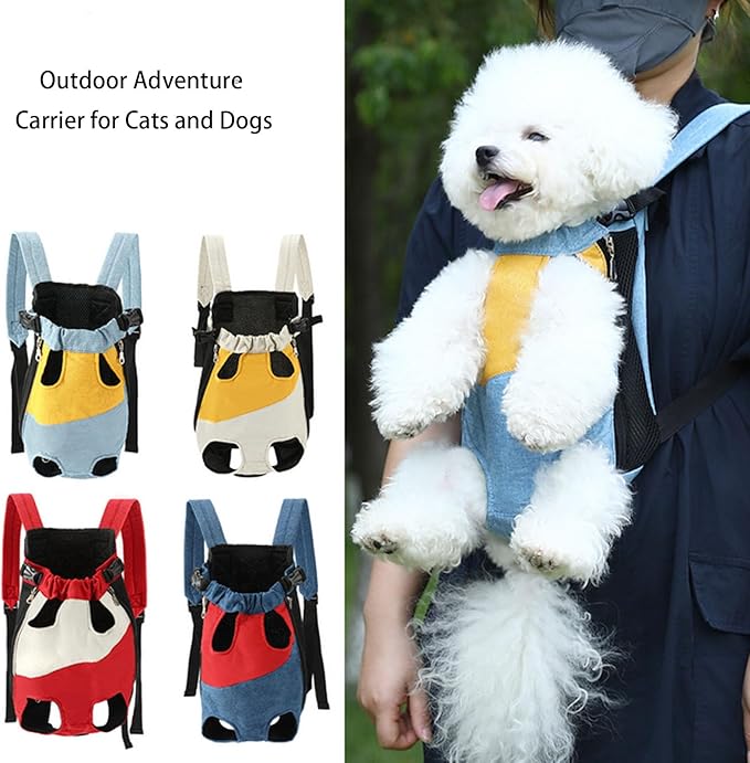 Lightweight Pet Backpack Carrier for Small Dogs & Cats - Easy-Fit Adjustable Straps, Basic Legs-Out Design, Durable for Daily Use (Fits Pets Under 15lb) (Red-White Color-Blocked, X-Large)