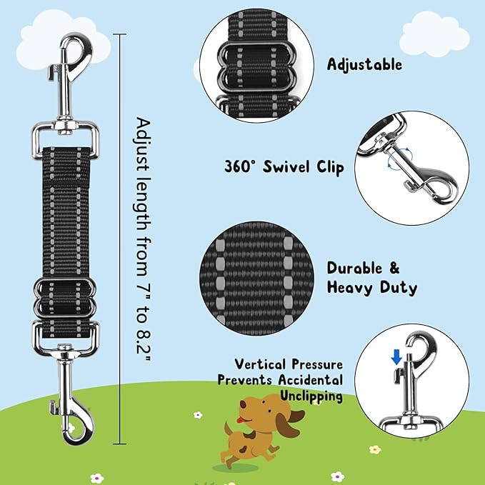 YUEPET Dog Safety Collar Clips 2 Pack Adjustable Prong Collar Backup Clips Reflective Double Ended Backup Clasp Leash Connector for Dog Harness to Collar Safety Clip(Black*2)