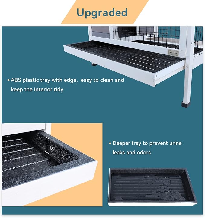 Petsfit Guinea Pig Cage, Hutch for Rabbit, Bunny Bunny Hutch Guinea Pig Hutch with Pull Out Tray,Gery…