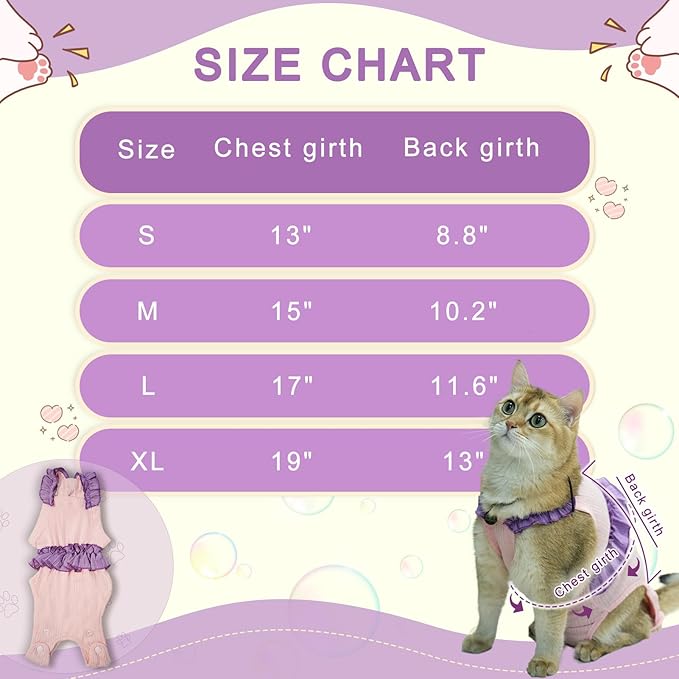 Cat Recovery Suit,Kitten Onesie After Surgery,E-Collar Alternative for Abdominal Wound and Skin Diseases,Soft Breathable Bodysuit After Spay（Purple-l）