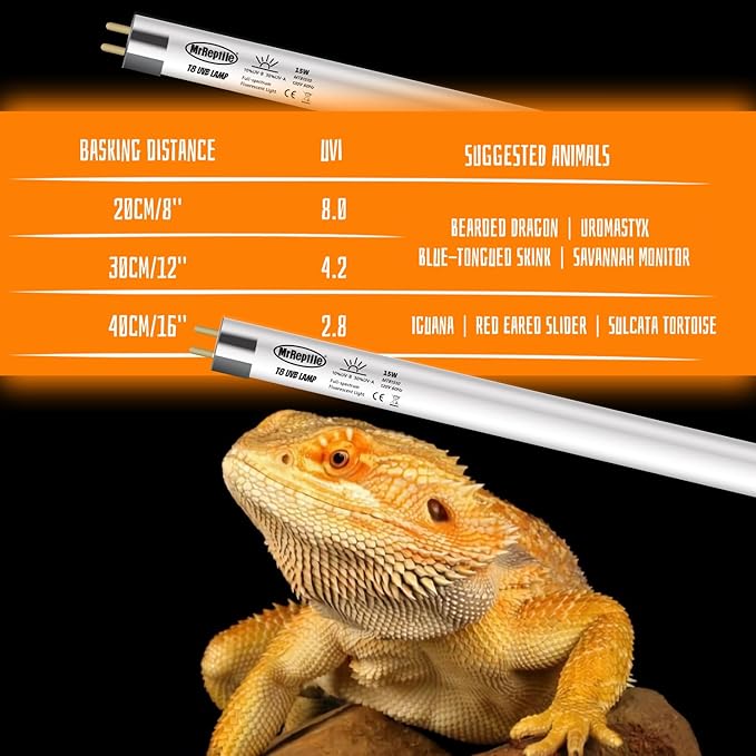 MRREPTILE T8 UVB Light Bulb, 2-Pack 15W Fluorescent Desert 10.0 UVB Lamp for Desert Reptiles, Bearded Dragon UVB Light Bar, L=18'', for Use with T8 Strip Light Fixture