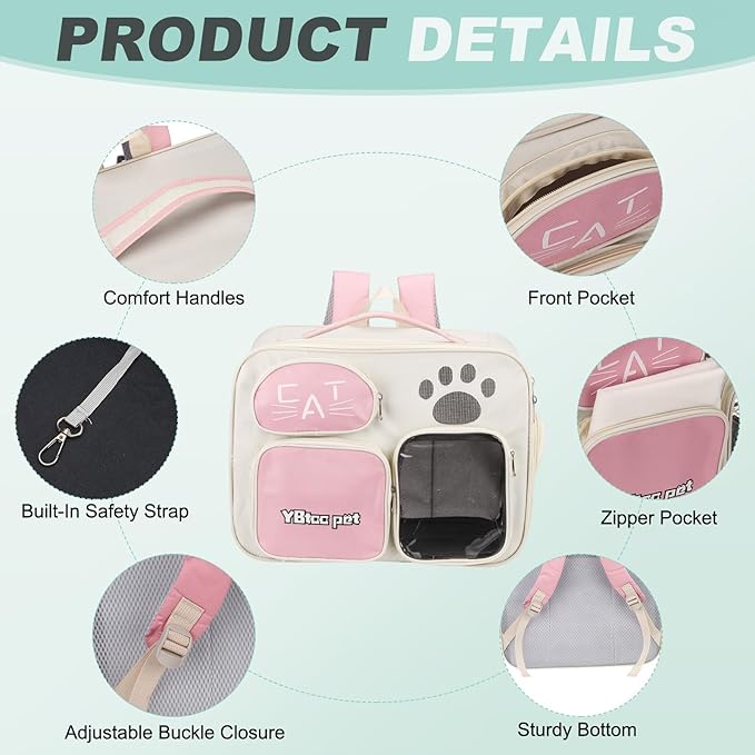Cat Backpack Carrier, Breathable Dog Carrier Pet Supplies for Cats or Small Dogs Puppies, Intended for Hiking/Camping/Traveling (Pink, 16"x10"x12")