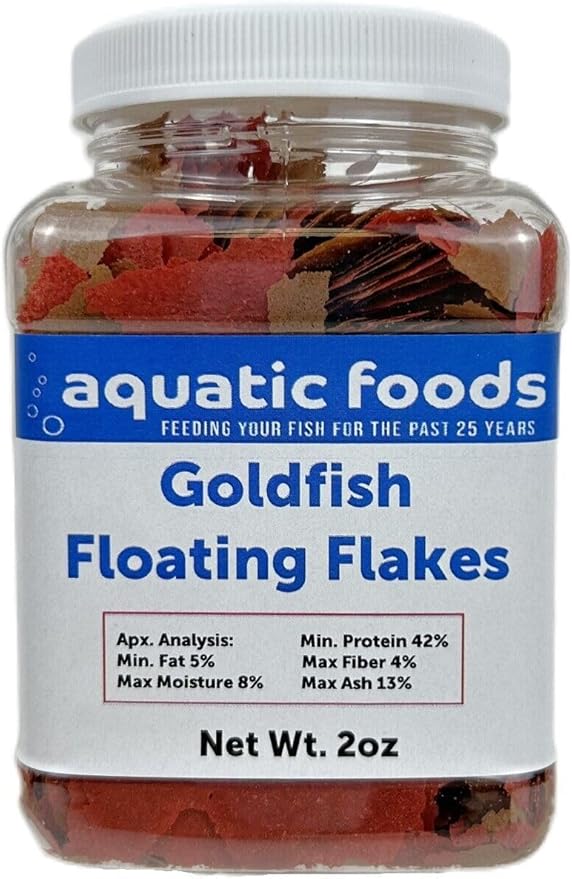 Aquatic Foods Inc. Goldfish Flakes, 42% Protein Color Enhancing and Spirulina Flakes for Aquarium & Pond Goldfish, Koi and All Pond Fish...WL 2oz Sm Jar