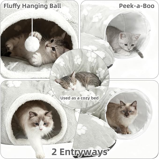 Cat Tunnel Bed - Christmas Tree Cat Dount Tunnel, Soft Plush Crinkle Collapsible Circle Cushion for Indoor Cats, Multifunctional Pet Cave Playground Toys Small Large Kitty Rabbit Puppy Ferret