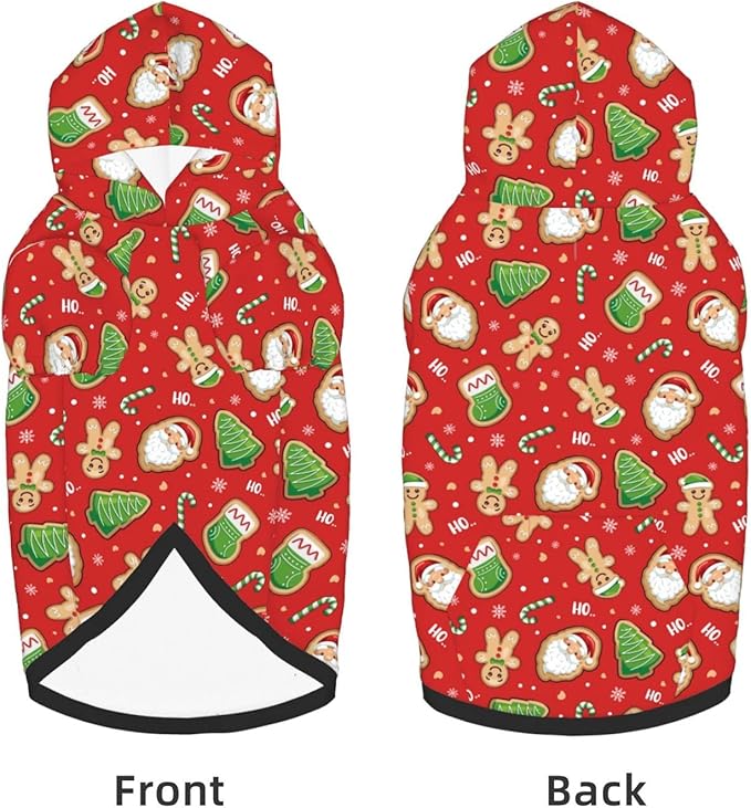 Santa Claus with Gingerbread Man Hoodie,Christmas Cosplay Dog Clothes with Pocket and Hat Winter Clothes Sweaters Large