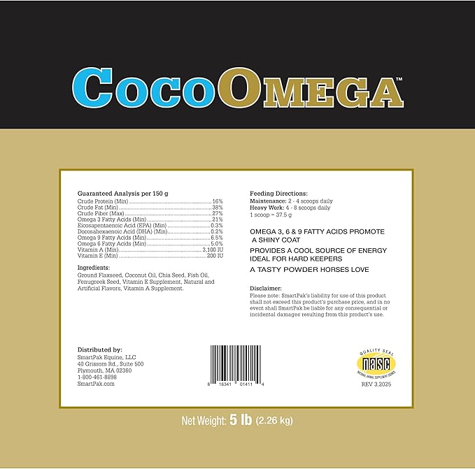 CocoOmega Granular | Horse Supplements for Skin, Hoof, & Coat Health | Omega-3 Fatty Acids | 5 LB