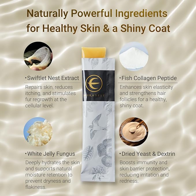 Jelly Stick for Dogs - Natural Swiftlet Nest & Collagen Treats, Supports Itchy Skin, Coat Health, Immune System, Hot Spots & Allergy Relief Supplement, 30 Packs