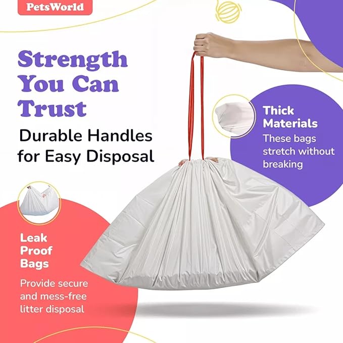 PETSWORLD Cat Litter Box Liners, Heavy Duty Litter Pan Liners Bags with Drawstring for Pet Cat Litter Tray (Unscented) (JUMBO - 45 x 18 Inches, 50 Count)