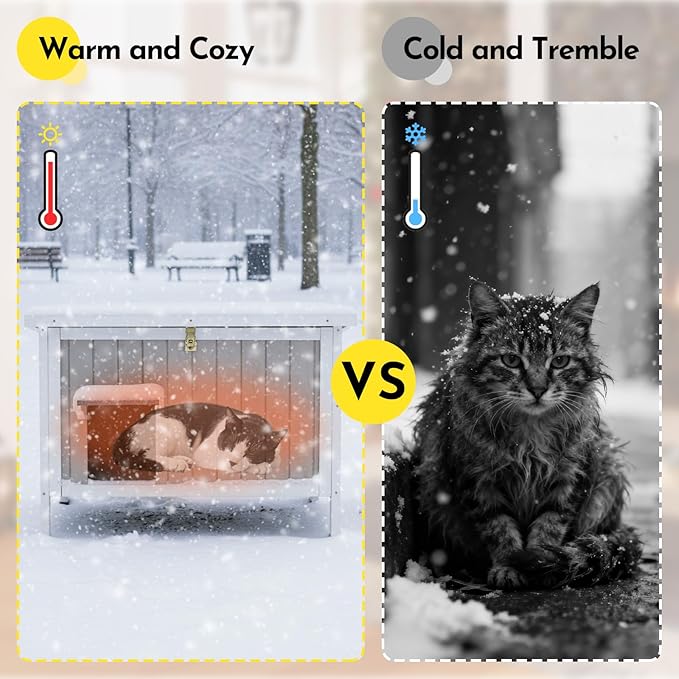 Insulated Outdoor Cat House Weatherproof, Wooden Cat House with All-Round Foam Insulation, 2 Doors, Feral Cats Shelter for Winter, 34.4''x21.6''x25.6''