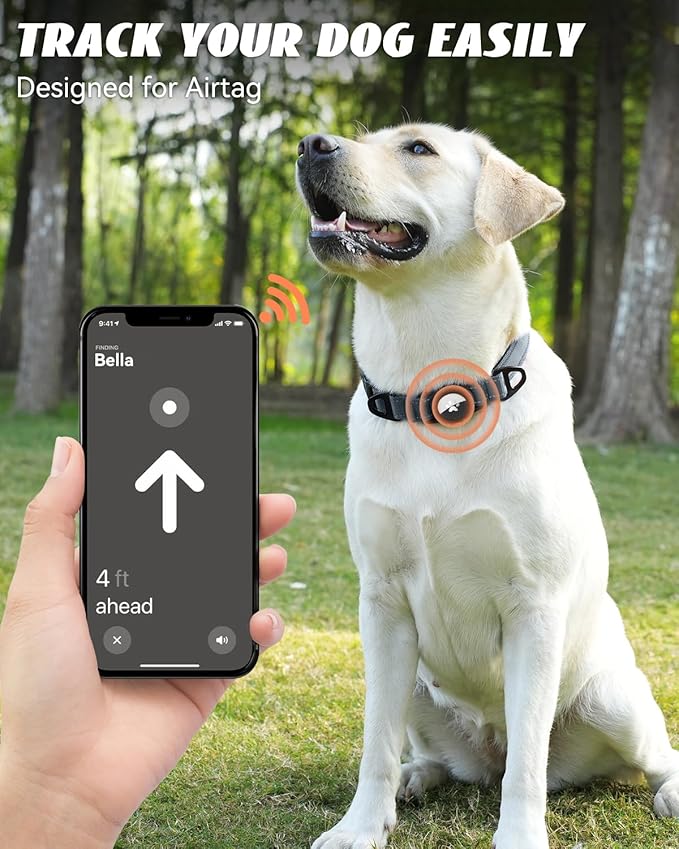 Joytale Airtag Dog Collar, Reflective Pet Collar with Waterproof AirTag Holder, Dual D-Rings, Soft Padded Adjustable for Extra Large Dogs, Gray, XL