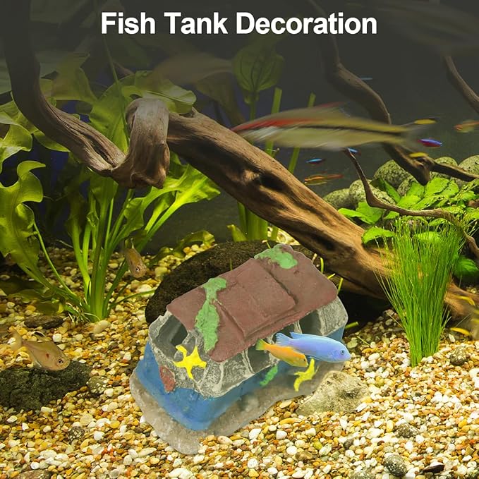 Aquarium Decorations for Fish Tank - Realistic Resin Rock Cave Hideouts, Safe Fish Tank Ornaments with Natural Design for Betta, Goldfish, Shrimp - Easy to Clean (School Bus)