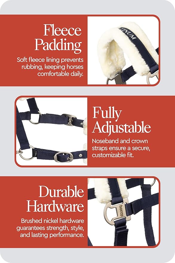 HORZE Howard Soft Fleece Padded Adjustable Polyester Horse Halter - Peacoat Dark Blue - Horse