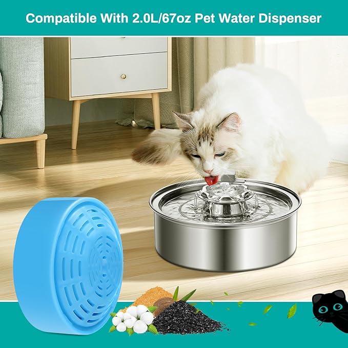 4-Pack Cat Water Fountain Replacement Filter for 2.0L/67oz Automatic Dog Water Dispenser, Activated Carbon Pet Fountain Filter for Stainless Steel 2.0L Automatic Circulating Pet Bowl