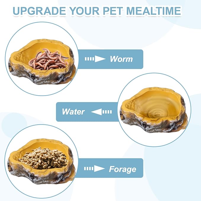 Reptile Food Bowl, Reptile Feeding Dish Corner Bowl Water Resin Rock Worm Feeder Dish S (5 in, Yellow), Intended for Lizards/o/Scaled Pet/Leopard o/Spiders
