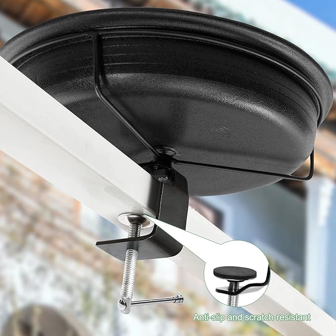 AUHOKY Bird Bath Deck Mounted Bowl 11 Inches, Balcony Railing Birdbaths Unheated, Bird Bath Fence Clamp Detachable (Black)