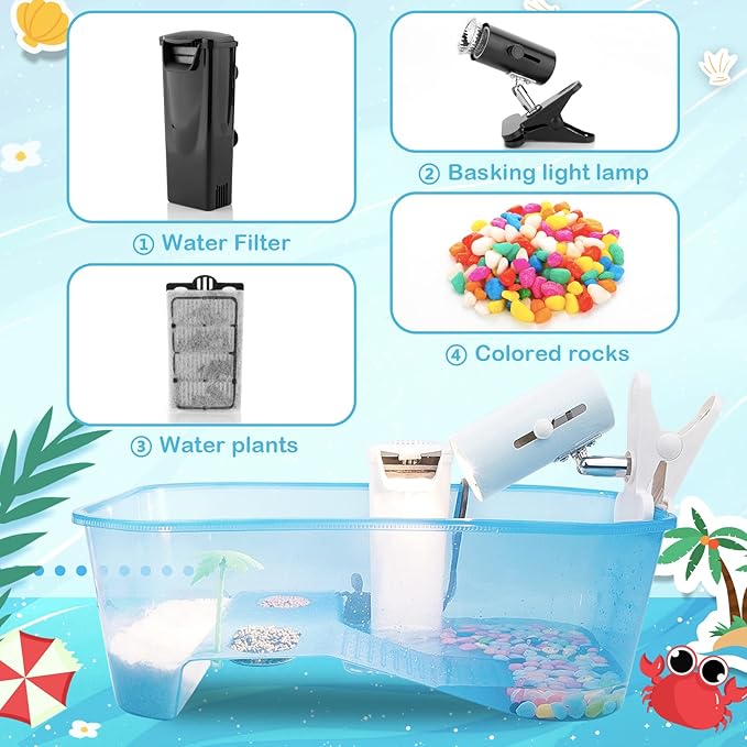 Geegoods Turtle Tank Aquarium,Reptile Tank Aquarium with Filter and Platform Plants for Pet Turtles Reptile Habitat