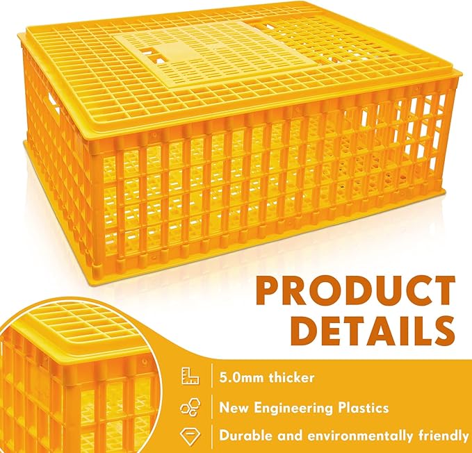 Sintuff 6 Pcs Poultry Carrier Crate Plastic Chicken Transport Cage Bird Carriers Chickens Carrier Travel Crate Basket Box for Poultry Chicken Bird Duck Goose, 29.5 x 21.7 x 11.6 Inch