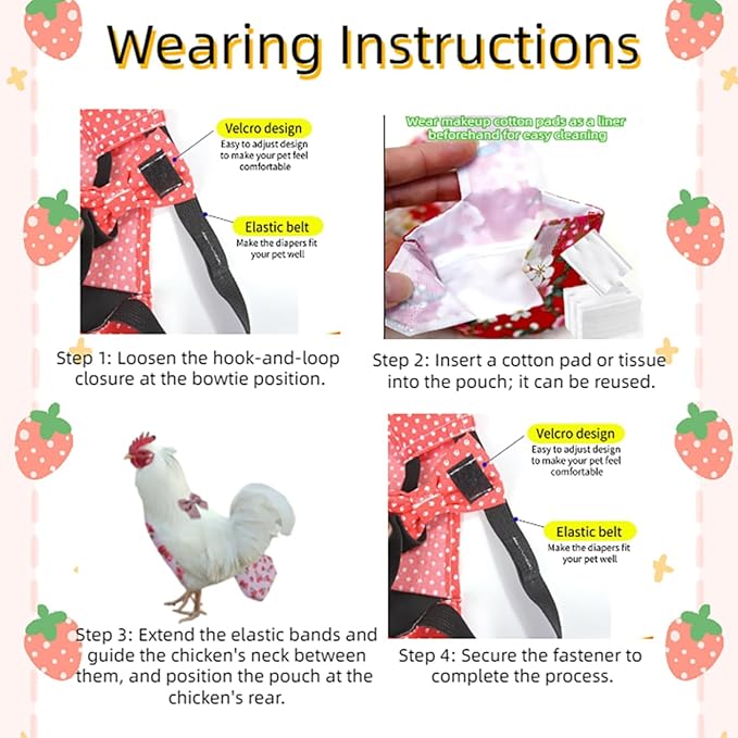 MANON ROSA Chicken Diapers Bantam Hens - Reusable 6-Piece Set with Bow Ties Poultry Nappies Washable Waterproof for Geese Pet Ducks Silkie (6D XS)