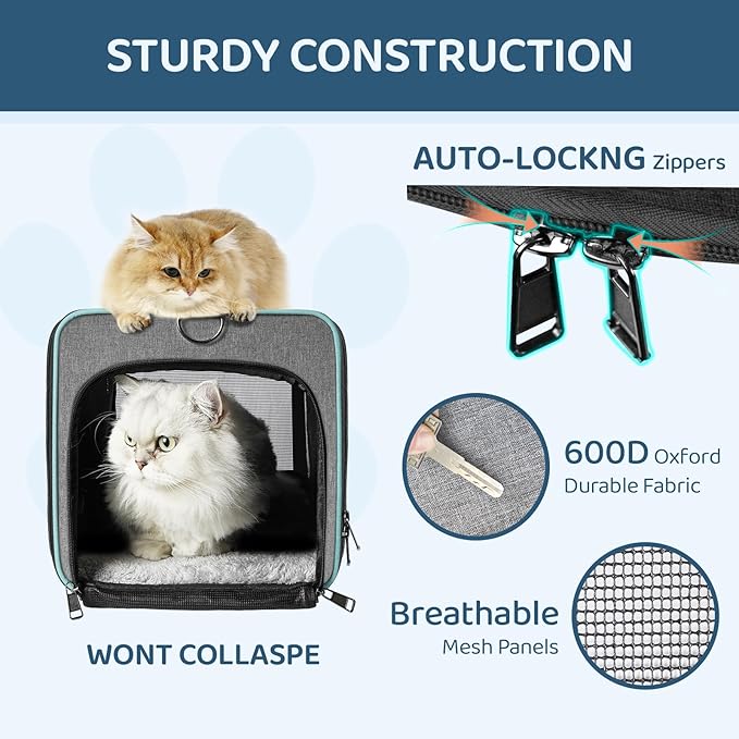 Soft-Sided Pet Carrier for Air Travel 18x11x11 Inch - Underseat Cabin Carry Bag for Small Cats & Dogs Under 15 lbs