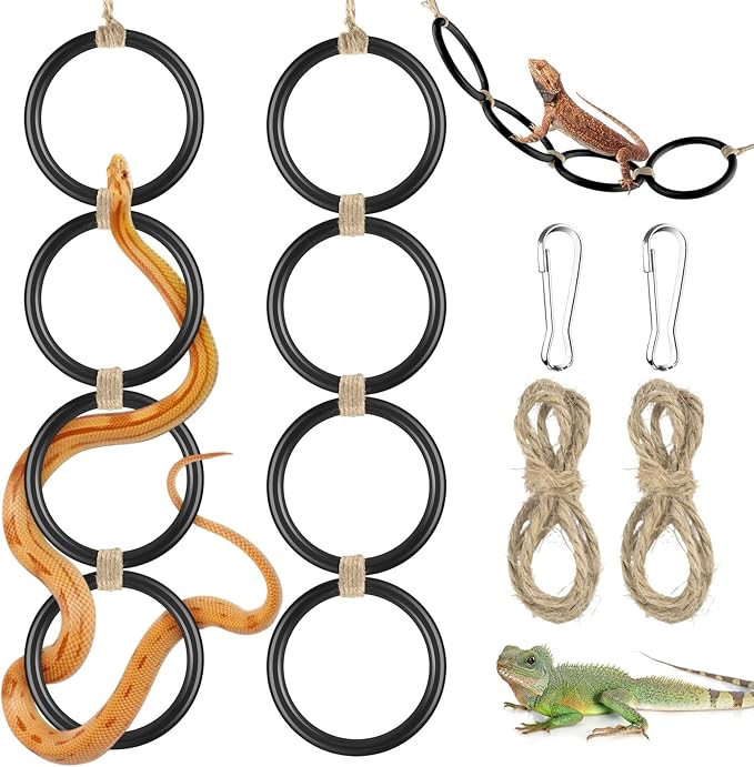 2PCS Snake Climbing Rings, Ball Python Enrichment Hoop Chain Toys, Adjustable Playground Reptiletank Cage Decor Accessories for Corn Snakes, Garter Snakes, Iguana, Lizards, Chameleons, Parrot